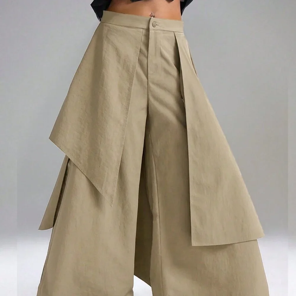 Khaki Casual Women's Asymmetrical Wide Leg Skirt - Picture 3 of 6
